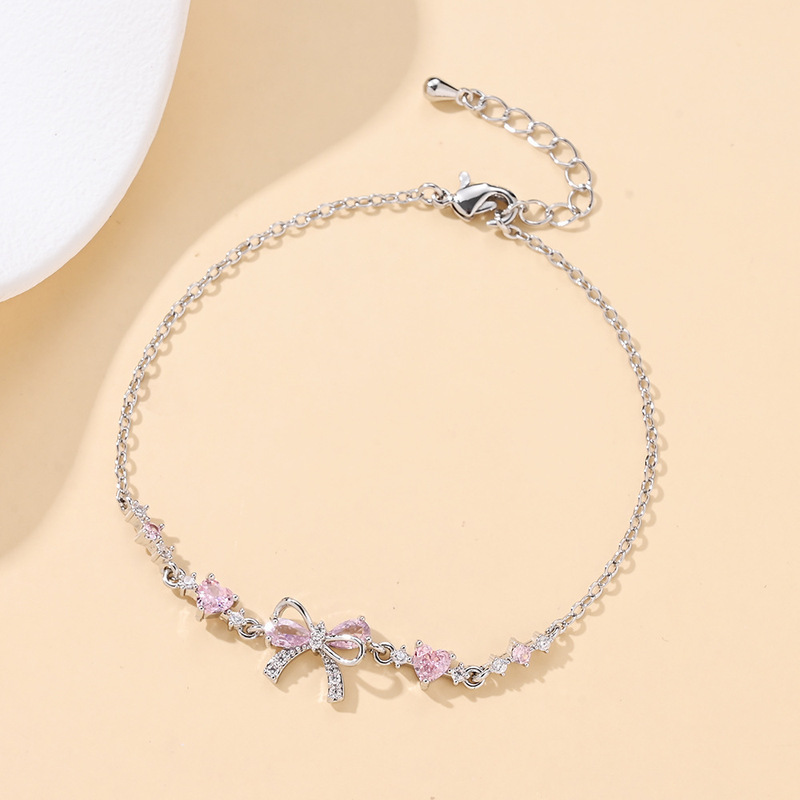 Cross-Border Spring New Bow Love Zircon Bracelet for Women Simple Trendy Design Niche Bracelet Cute and Sweet