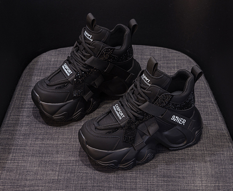 Giày sneaker nữ chunky đế dày tăng chiều cao 8cm, đính đá pha lê, dây buộc thời trang — M2991 lót đơn màu đen, M2991-1 plus nhung nâu, M2991 lót đơn màu xám, M2991-1 plus nhung xám chi tiết 13