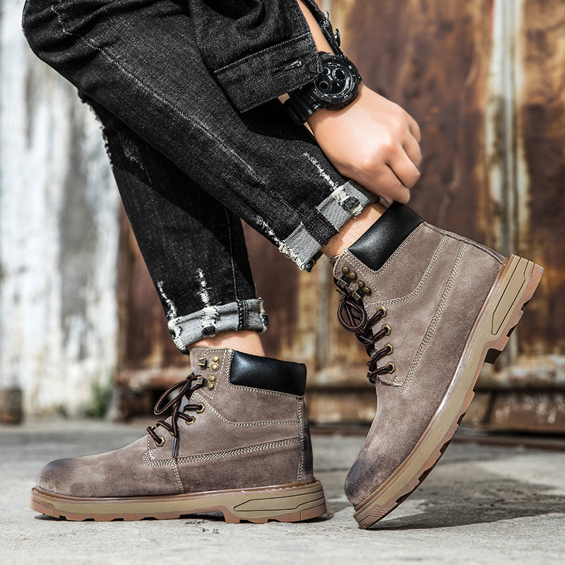 Ψηλές, μεγάλες κίτρινες μπότες, με στρώση κεφαλιού, δέρμα χοίρου, για υπαίθριες δραστηριότητες και ζεστά ανδρικά παπούτσια από κασμίρ_voghion.com