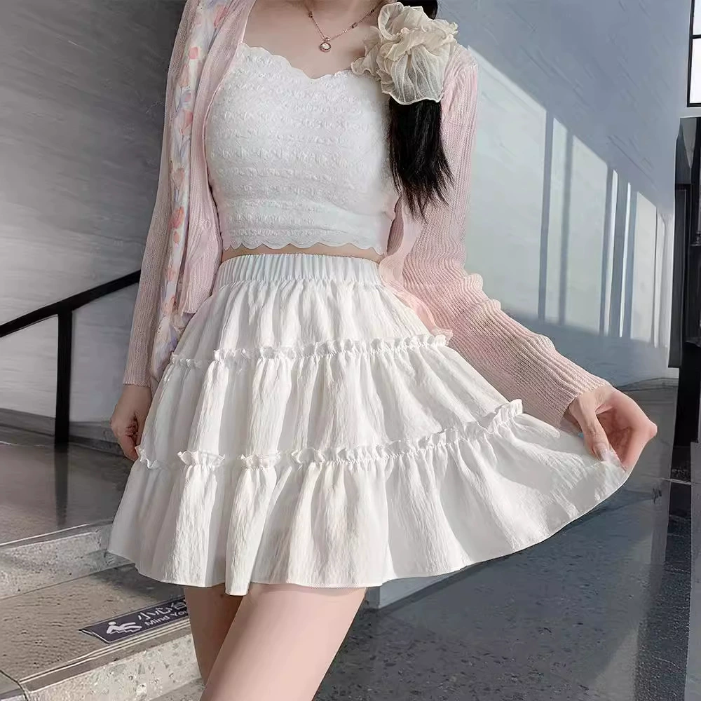 Белая юбка-торт для женщин, лето 2024, новая маленькая пышная юбка трапециевидной формы с высокой талией в балетном стиле с грибком