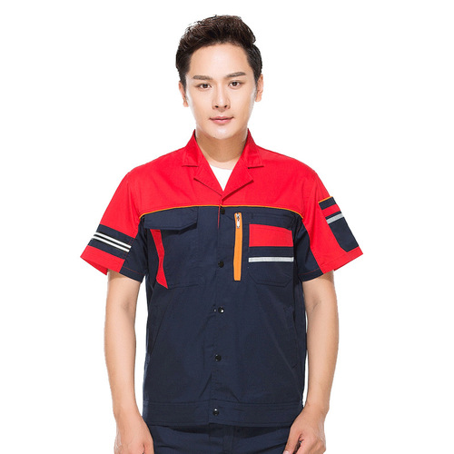Summer Short Sleeve Workwear Set Men High-Quality Durable Automotive Repair Shop Uniform Workwear Protective Clothing Top Wholesale with LOGO Printing