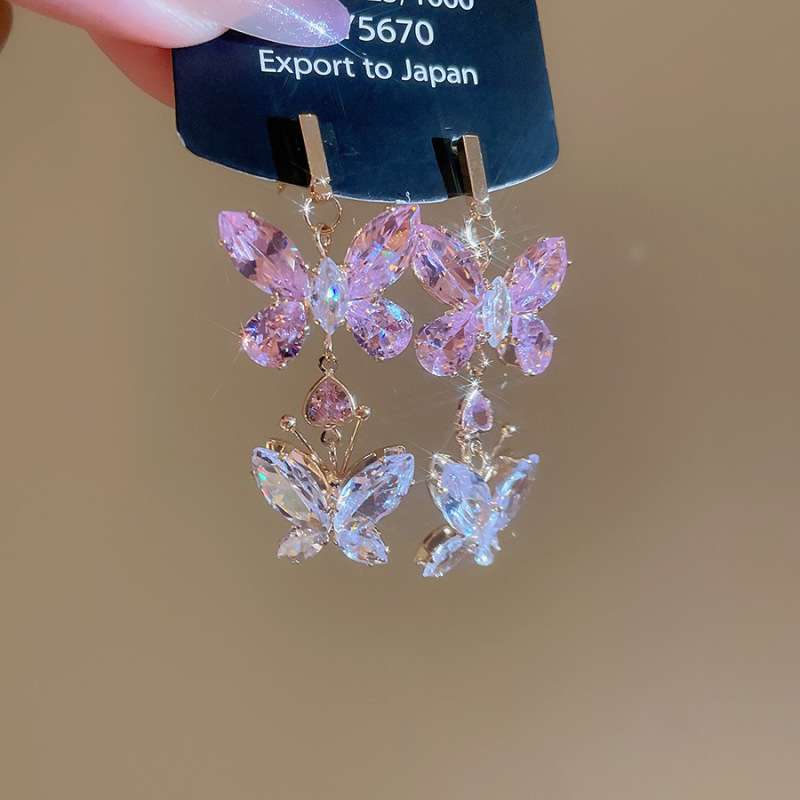 银针热销镶钻锆石水滴蝴蝶流苏耳环轻奢高级感耳钉耳饰设计感小众|undefined