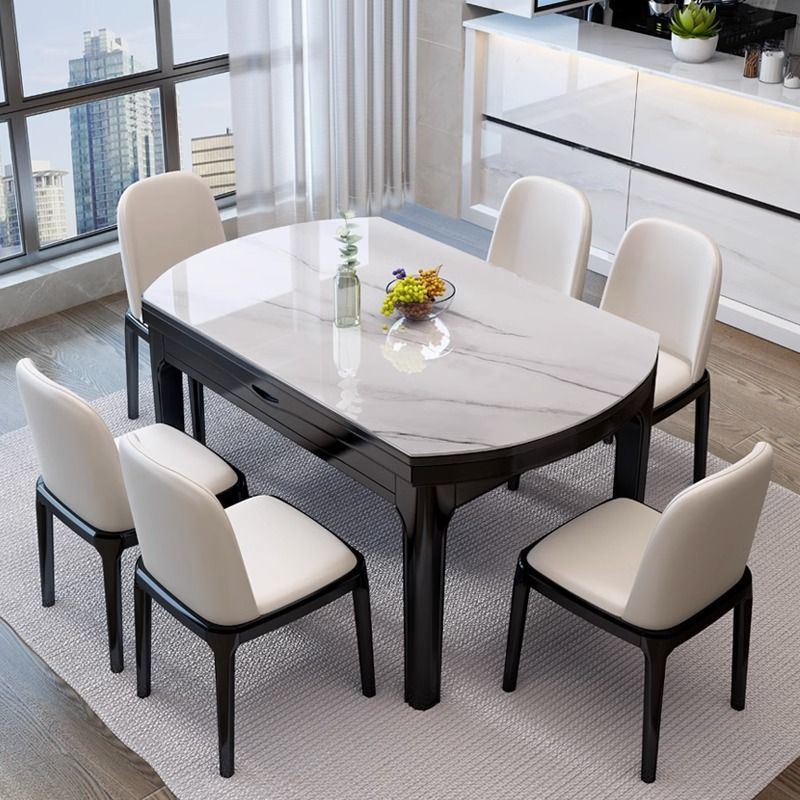 Mesa de comedor de tabla de roca doméstica pequeña sala de estar rectangular silenciosa plegable mesa redonda tabla de comedor de madera maciza