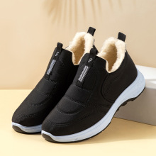 加绒休闲健步鞋2025冬季加厚棉靴一脚蹬爸爸鞋男女同款中老年棉鞋