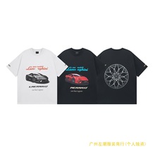 正确版本B家联名SS25新款巴黎兰博基泥经典印花OS宽松大码短袖T恤