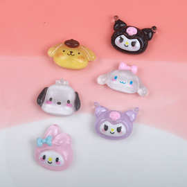 闪粉大耳狗diy发夹抓夹配饰手作材料冰透卡通头像手机壳树脂配件