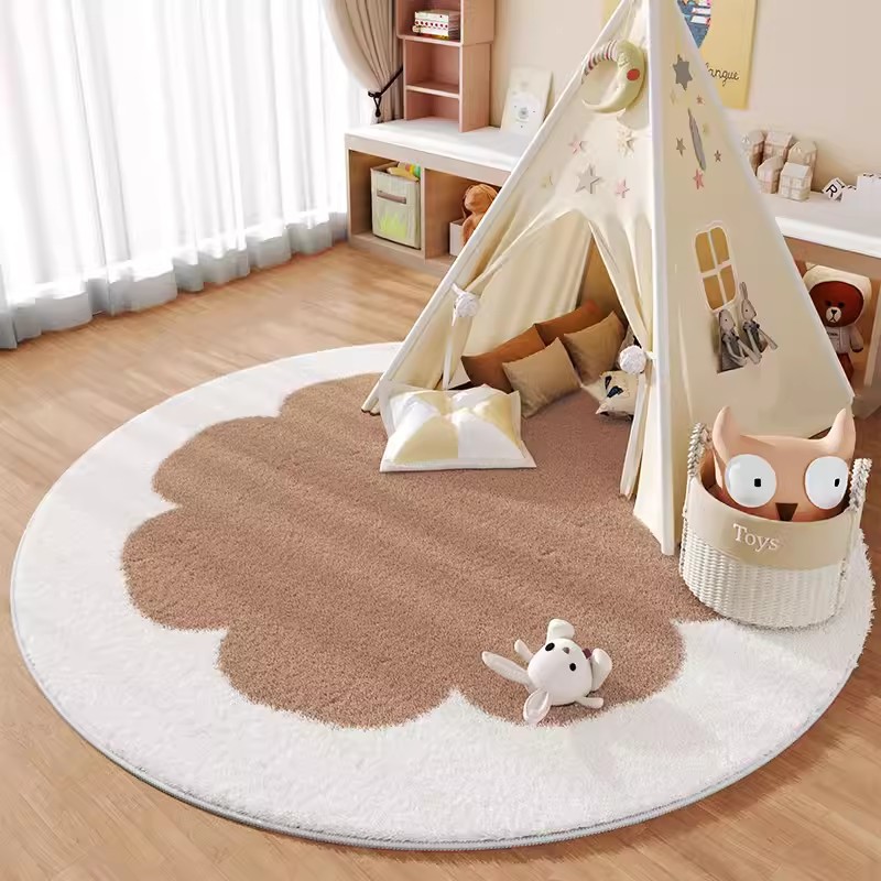 Imitation Cashmere Round Carpet Kidsren's Room Bedroom Bedside Blanket Living Room Non-Slip Blanket Kindergarten Baby Crawling Floor Mat
