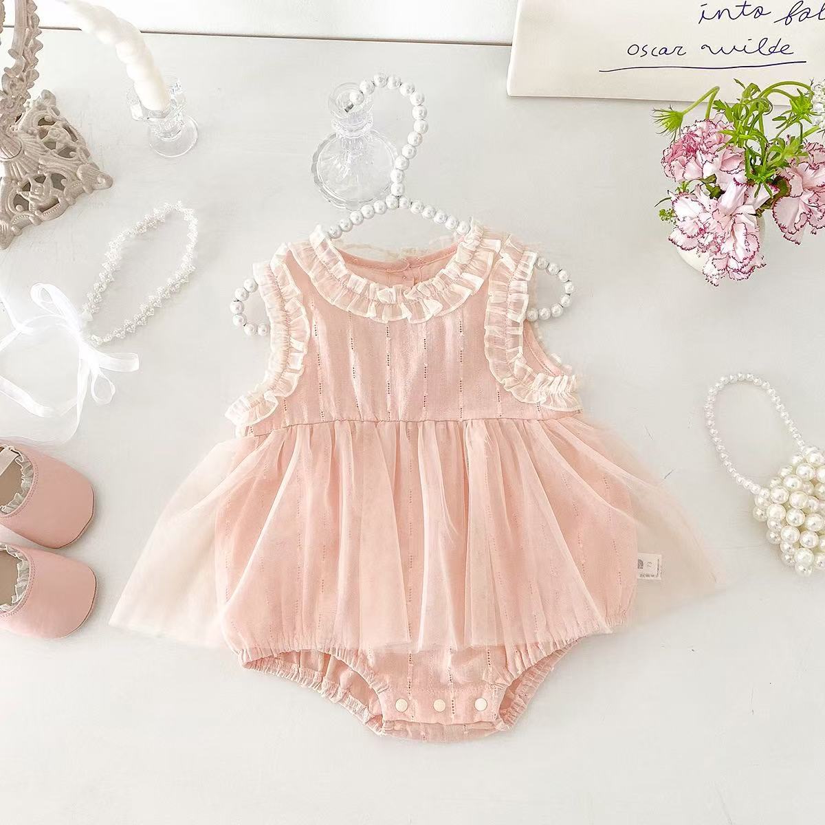 Baby Clothes Summer One-piece Clothes Baby Girl Sweet Hundred Days Banquet One-year-old Bag Fart Clothes Mesh Skirt Summer