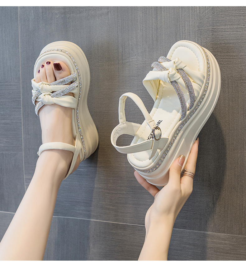 Dép sandal nữ đế platform đính đá tăng chiều cao ẩn kiểu La Mã — M2369 màu bạc, M2369 màu be, M2369 màu đen chi tiết 21