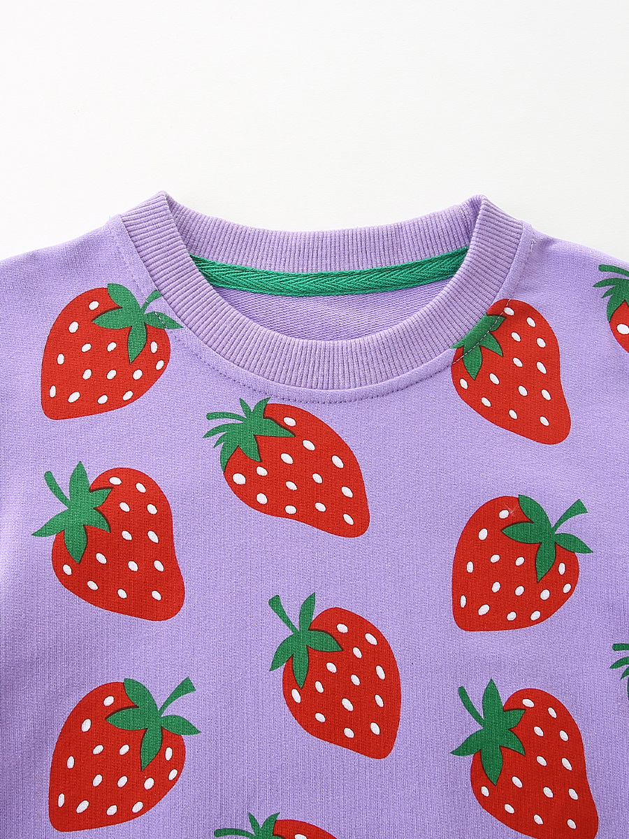 26 otoño nuevo estilo europeo y americano ropa infantil dibujos animados impresión de fresa camisa de cuello redondo para niñas camisa de base casual transfronteriza
