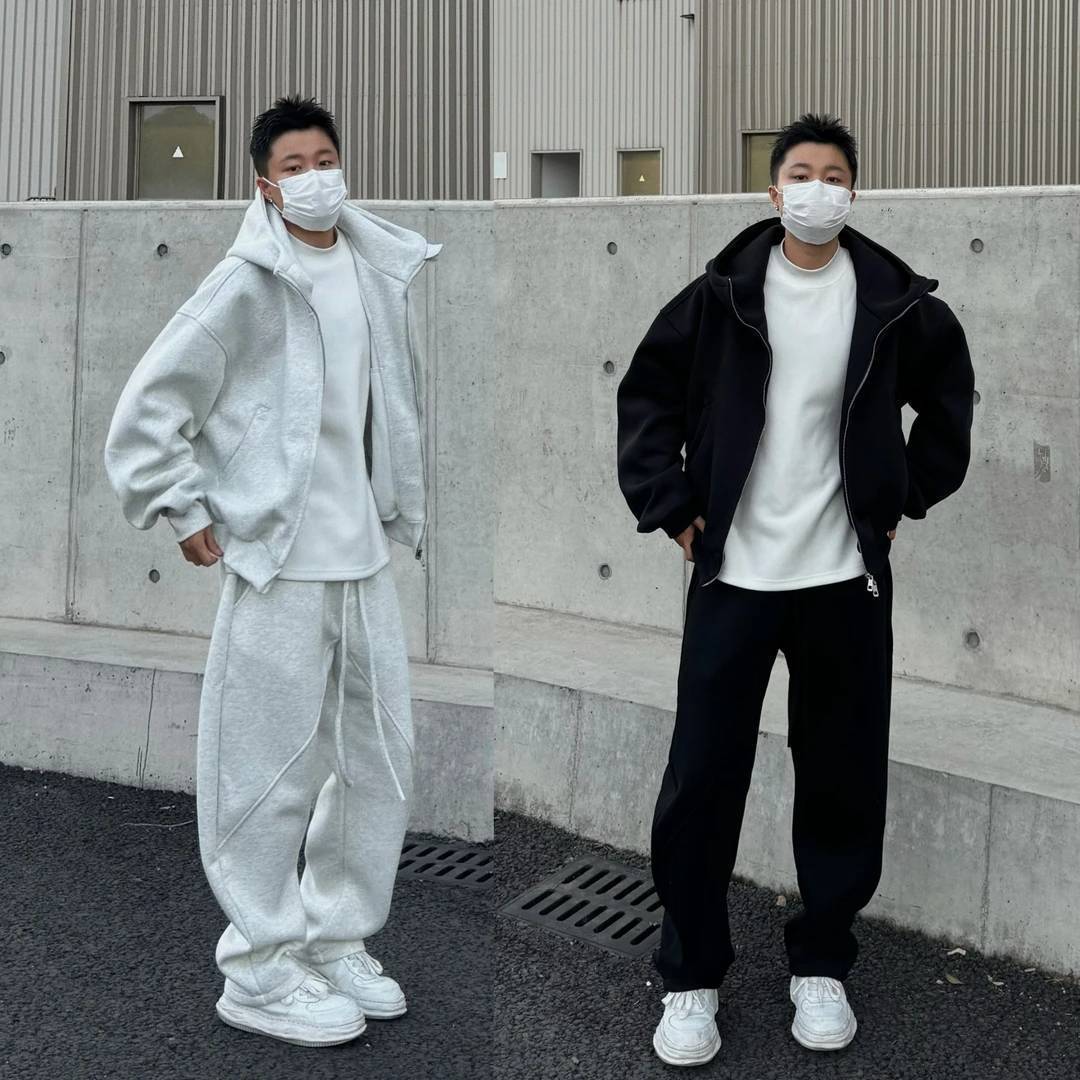 Simple americano pesado con capuchón cardigan hombre estilo amplio lazos pantalones casuales sueltos de dos piezas set casual