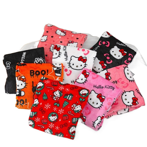Hello Kitty Halloween Themed Cross-Border Exclusive Thick Women's Fall and Winter Fleece Lounge Pajama Set with Plaid Fabric