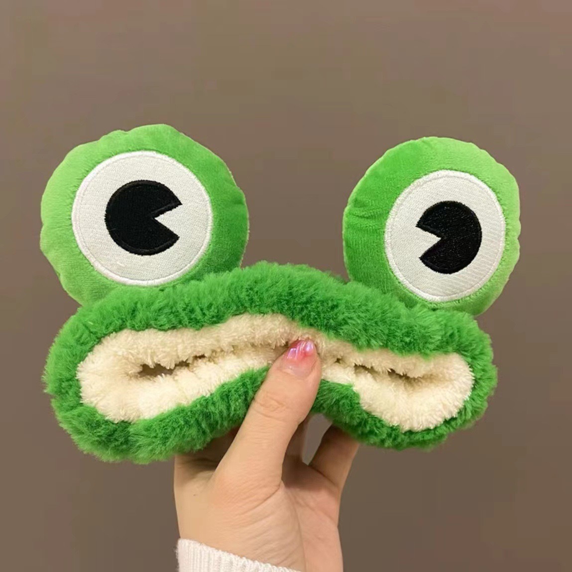Caricatura verde rana correa de cabello mujer nuevo lindo gran ojo correa de cabello lavar la cara correa de cabello máscara de Navidad tocado