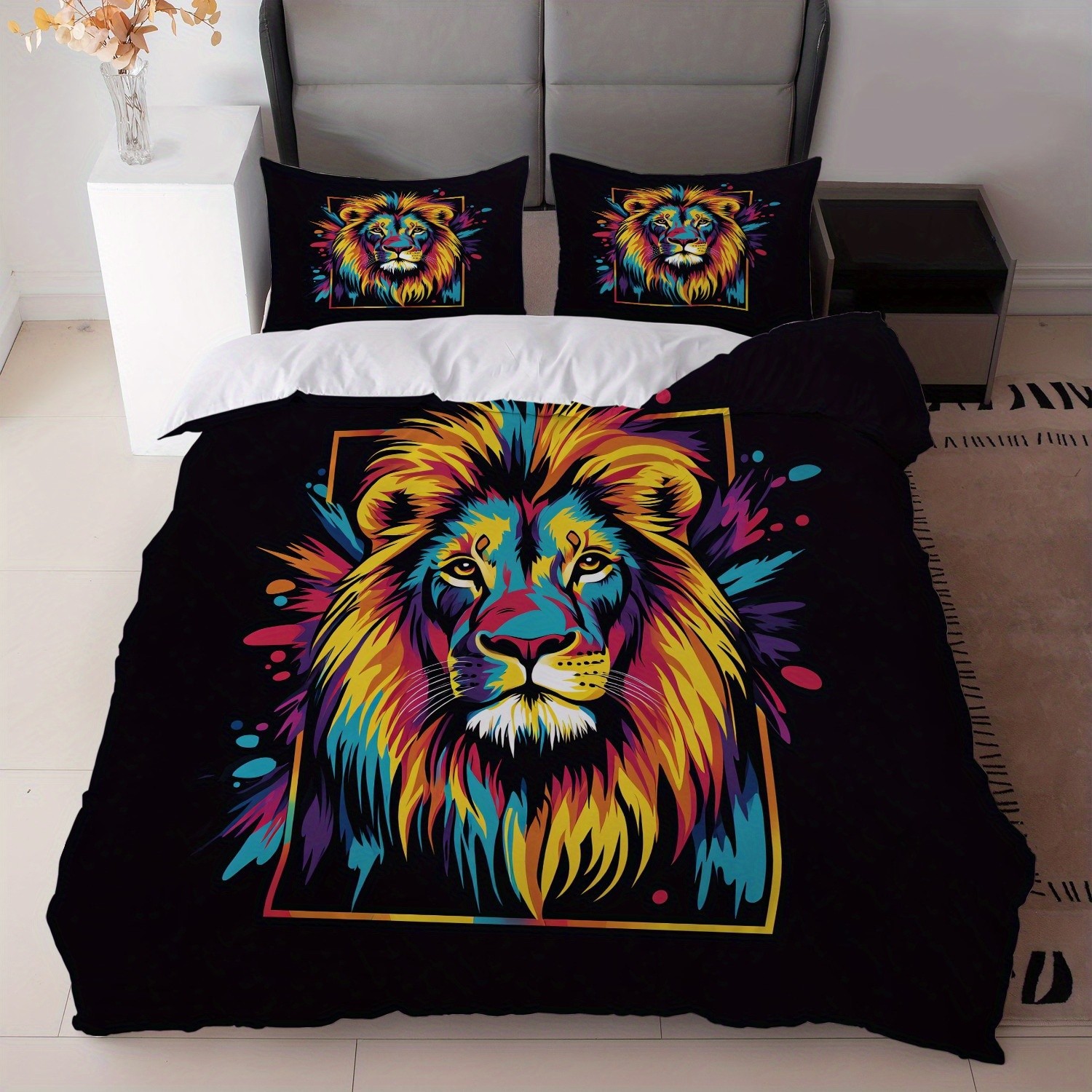 TEMU / JIT textil doméstico molido impresión digital ropa de cama kit león patrón creativo fuente fábrica