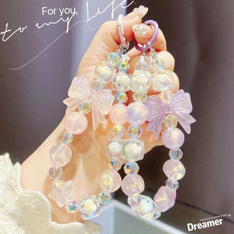 New Electroplating Colorful Mermaid Ji Stereo Butterfly Beaded Mobile Phone Chain Hanging Crystal Flash Key Chain Internet Celebrant