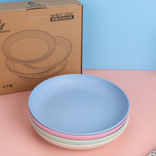 跨境小麦秸秆盘子20cm塑料饺子盘家用水果圆盘高颜值吐骨碟备菜盘