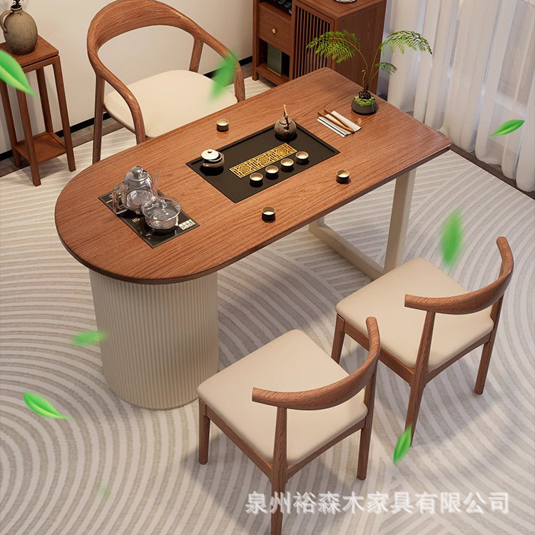 现代实木茶桌椅组合客厅家用简约小型阳台烧水壶一体嵌入式小茶台