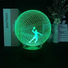 3D小夜燈籃球扣籃七彩遙控智能創意生日男生禮品臥室亞克力臺燈