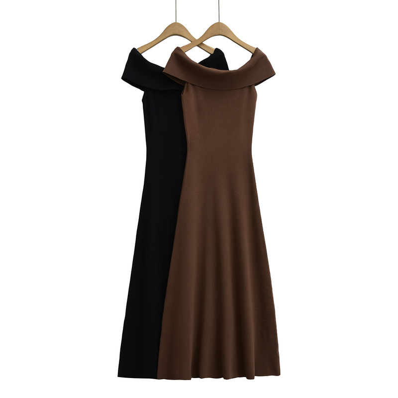 European and American style off-shoulder strapless threaded knitted dress 2025 new slim fit slimming strapless dress
