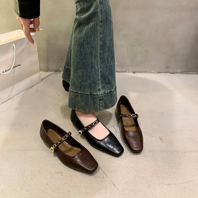 Retro autumn Mary Jane shoes square toe