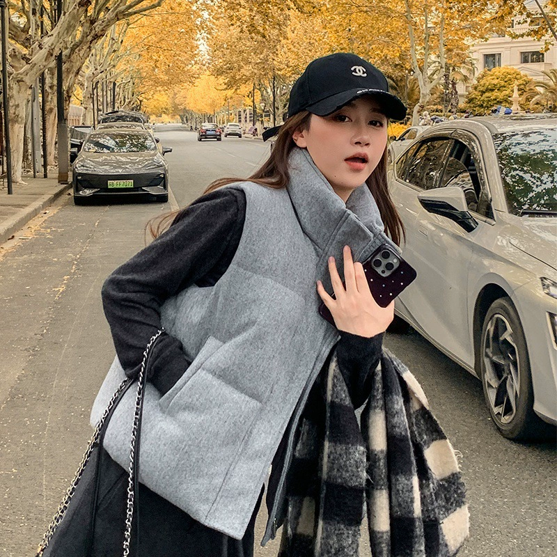 Европейские и американские пуховые хлопковые жилеты женские короткие 2024 корейские овечьи воротники