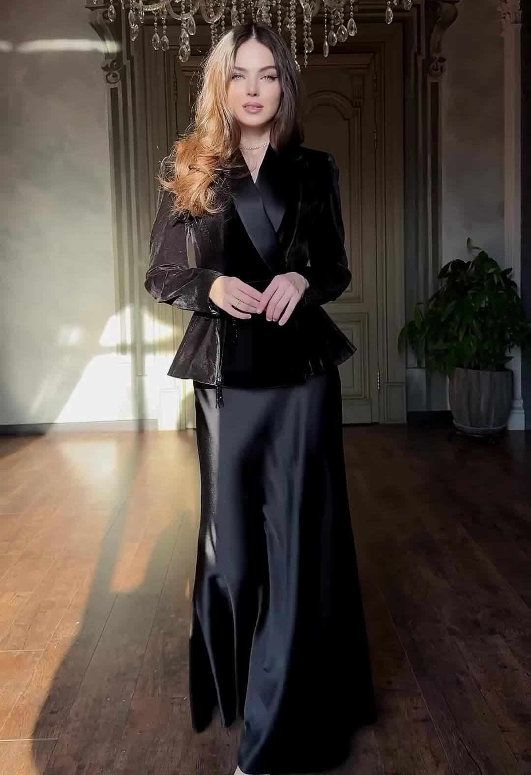 Women's Velvet Suit Jacket And Skirt Set New Fashion_ecoleips.com