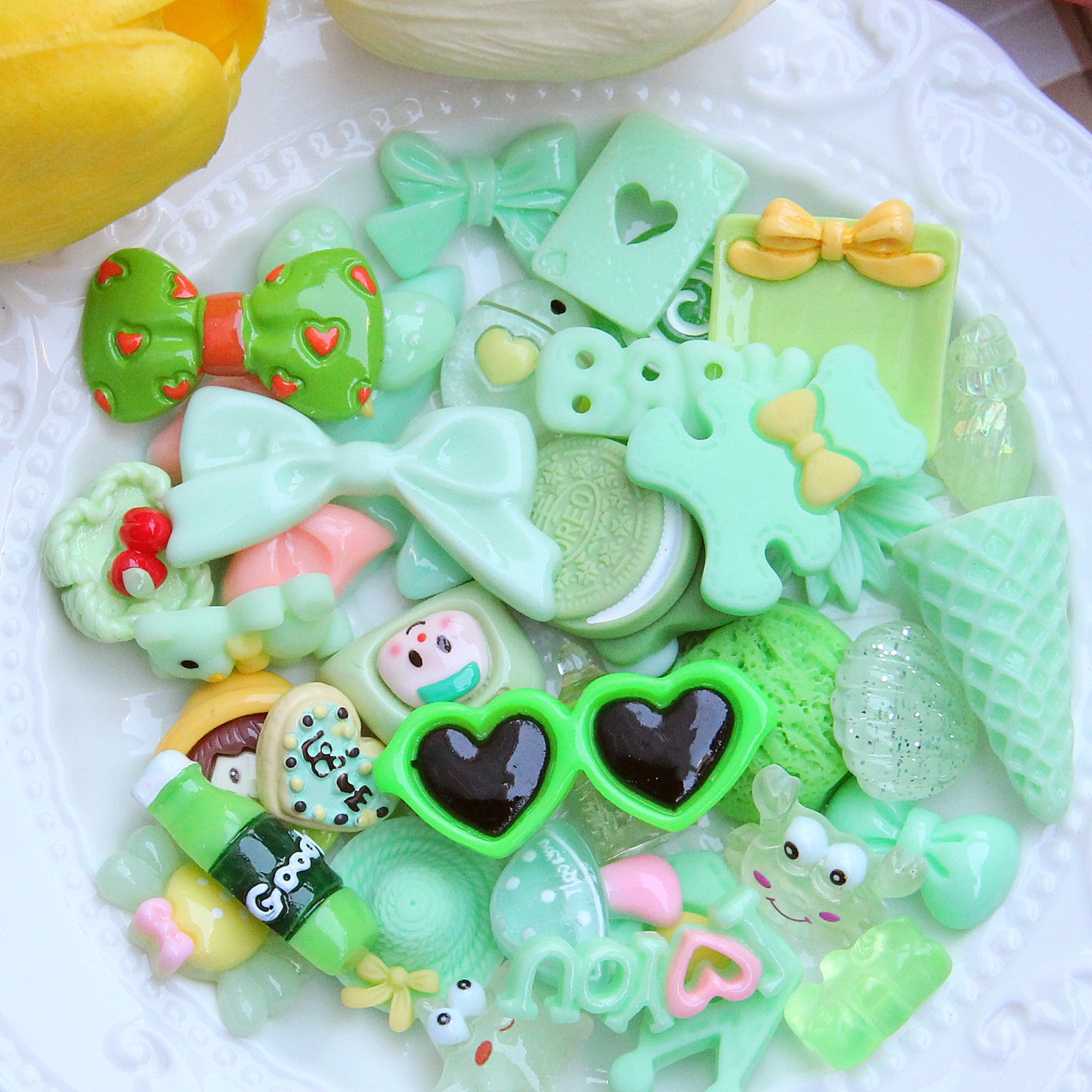 Resina color del arco iris suerte bolsa donut comida mixta y jugar suerte bolsa DIY horquilla tocado de los Niños Accesorios crema pegamento