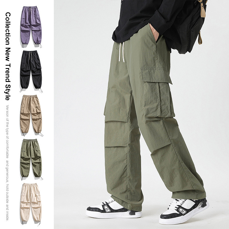 Men's Spring and Autumn Thin Cargo Pants, Trendy Loose Straight-Leg Quick-Dry Outdoor Sports Pants, Hiking and Mountaineering Pants