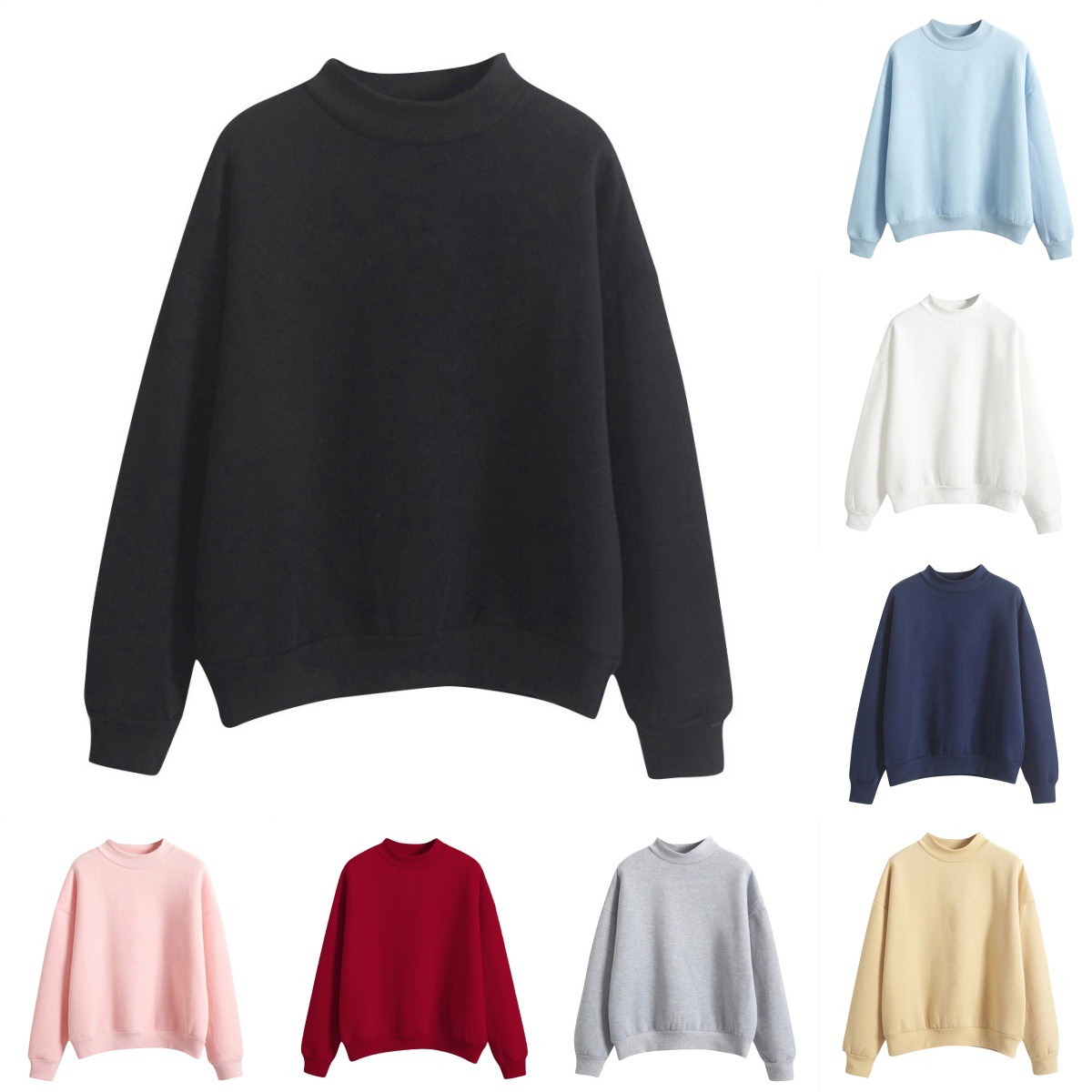 Cross-border plain color blank canvas half-high collar sweatshirt with original image approved by AliExpress, Amazon independent site, and TEMU.
