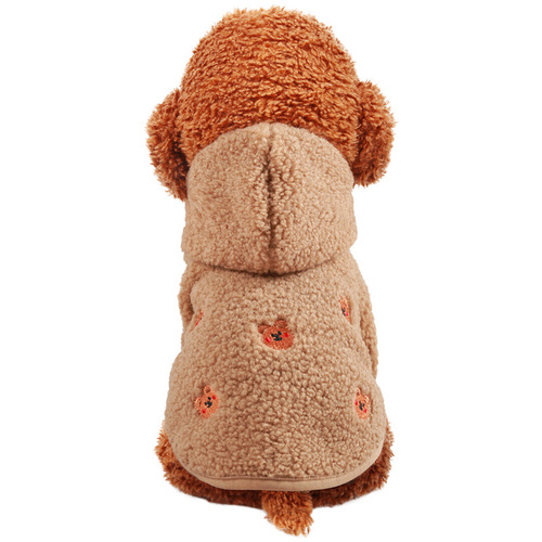 Pet dog clothes autumn and winter warm feet hooded hooded embroidered bear embroidered pattern lamb velvet hooded jacket
