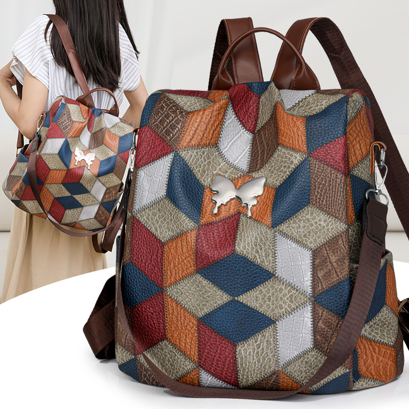 Nueva mochila de mujer de gran capacidad con costuras de rombos, moda casual, bolso de viaje portátil de un solo hombro, mochila de viaje al por mayor