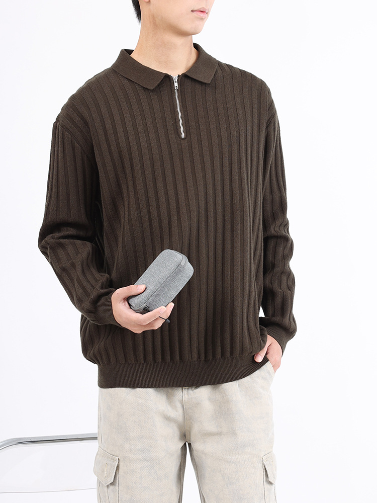 Uniqlo suéter de hombre otoño y invierno para hombres con solapa vertical suelta camiseta de punto de medio cremallera para hombres de manga larga en