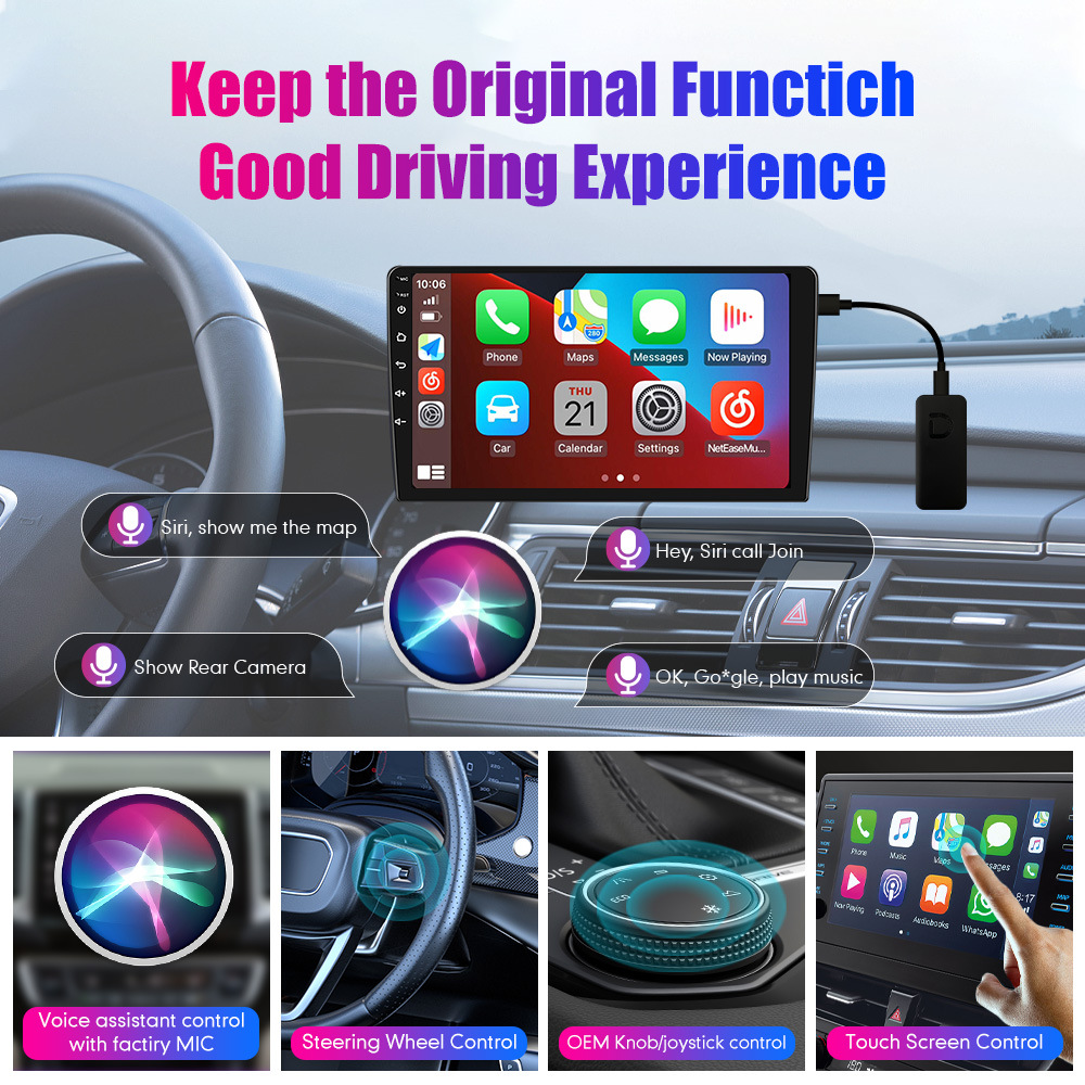 (2개) 3-IN-1 무선 상호 연결 상자 CARPALY 상자 모듈 자동차 네비게이션 상자