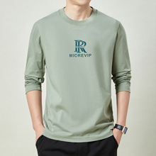 春秋季新款男士100%纯棉圆领长袖体恤男式全棉上衣打底t恤卫衣