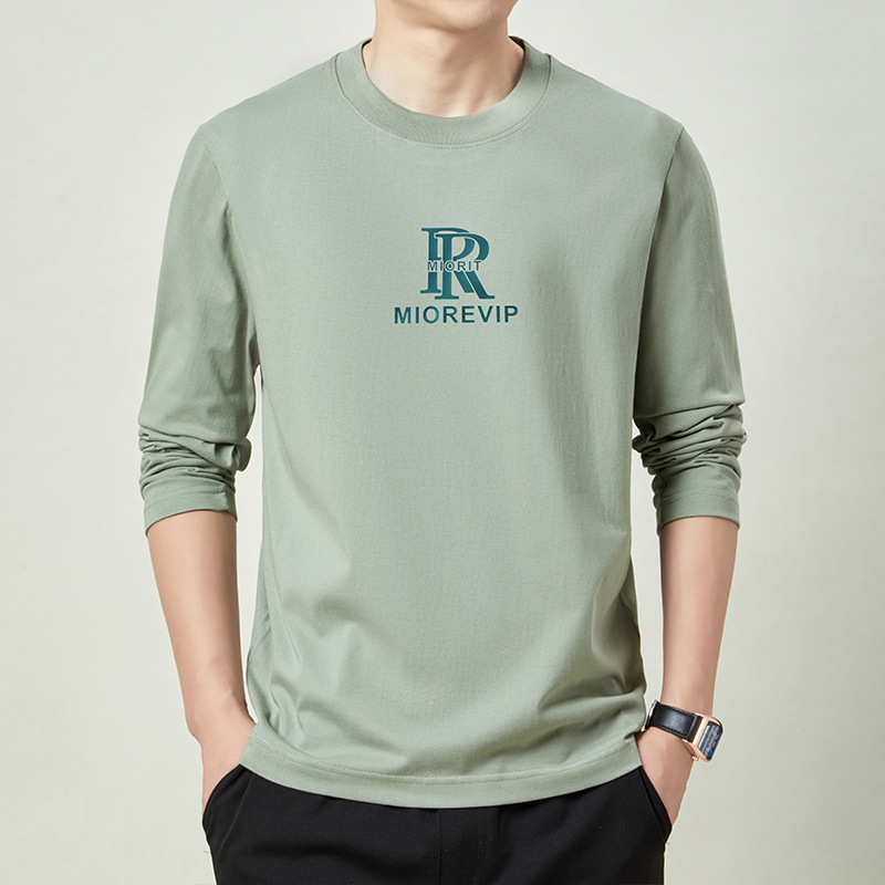 春秋季新款男士100%纯棉圆领长袖体恤男式全棉上衣打底t恤卫衣
