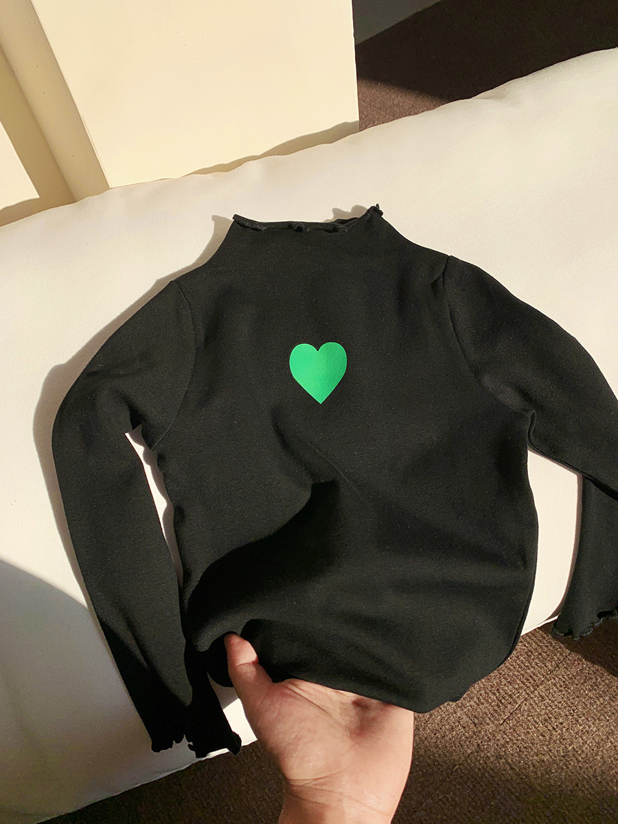 Primavera y otoño ropa para niños nuevo bebé medio cuello alto camisa de fondo simple color sólido camiseta para niños manga larga amor encaje superior