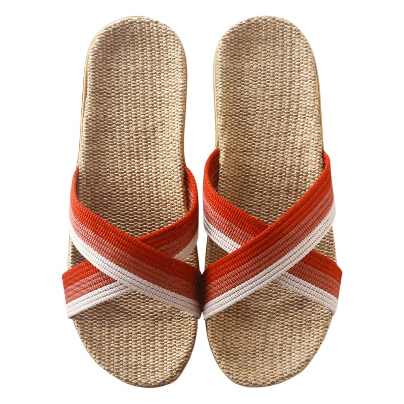 Льняные тапочки для женщин летние легкие новые домашние удобные сандалии с перекрестными ремешками для мужчин
