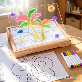 跨境儿童木制亚克力荧光画板激发绘画天赋可擦可涂鸦控笔训练玩具