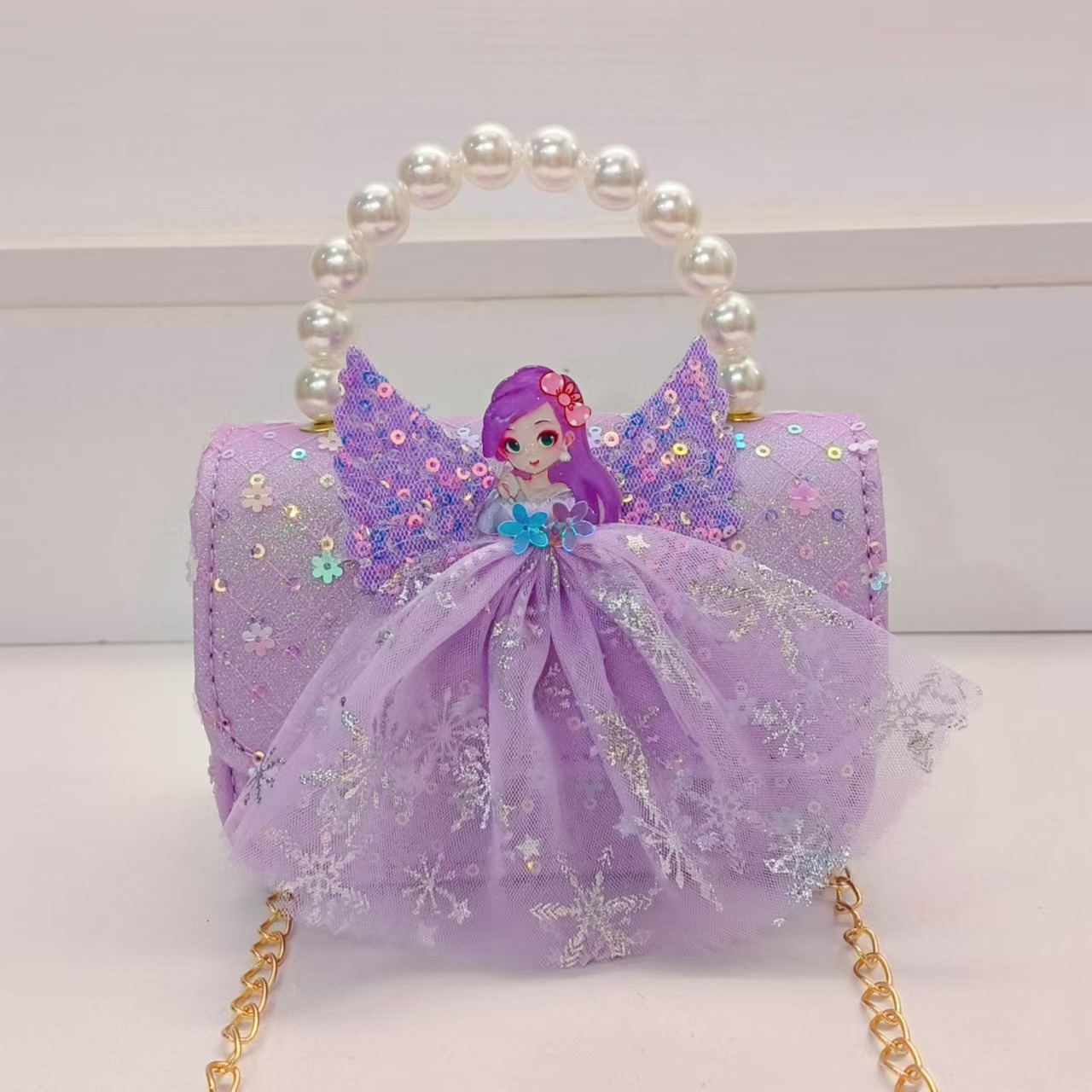 Bolso portátil de la princesa de perlas, bolso cuadrado, accesorios, bolso de cadena, bolso de Año Nuevo, bolso de Año Nuevo, regalo del Día de los Niños, 1 de junio