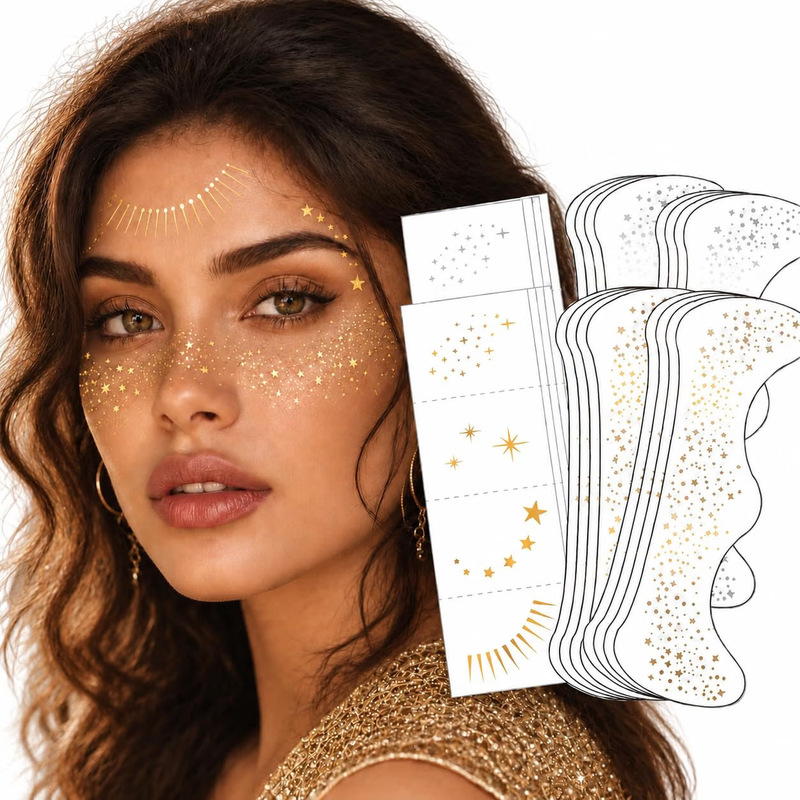 Cross-Border Popular Flash Makeup Freckle Stickers in Gold and Silver, Waterproof Temporary Face Tattoo Stickers for Music Festivals and Parties