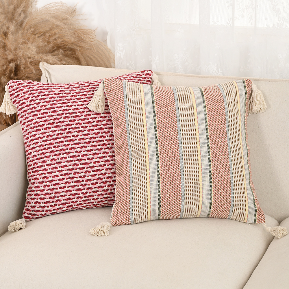 Cross-bordados nórdicos con mechones, fundas de almohada teñidas en hilo de poliéster y algodón, muebles para el hogar para niñas, sofá, dormitorio, decoración de sala de estar