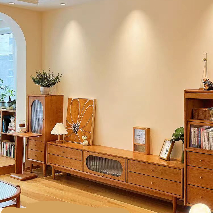 All Solid Wood Tv Cabinet Coffee Table Combination Living Room Storage Cabinet Side Cabinet Light Luxury Cherry Wood Furniture Storage Tv Cabinet