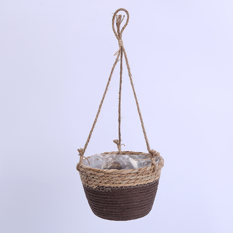 Cesta Colgante de Paja de Espadaña Natural Tejida a Mano para Plantas image 4