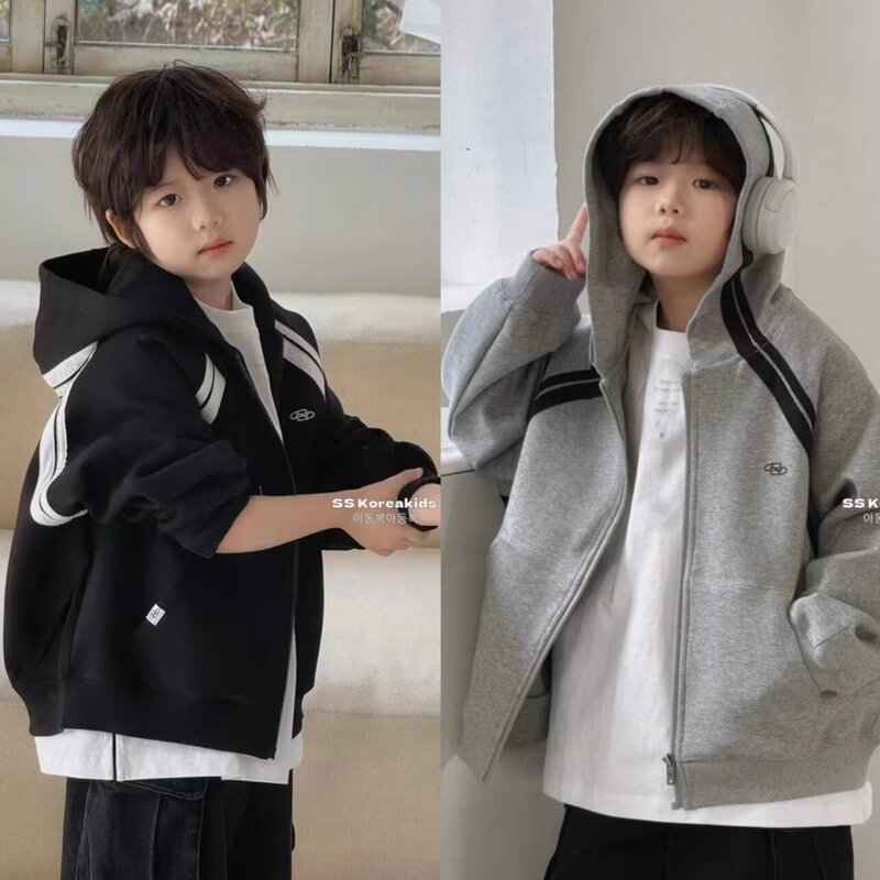 Brand Korean Kidsren's Clothing Boys' Jackets 2025 Autumn New Kidsren's Zipper Shirts Winter Medium and Large Kidsren's Sweatshirts Girls