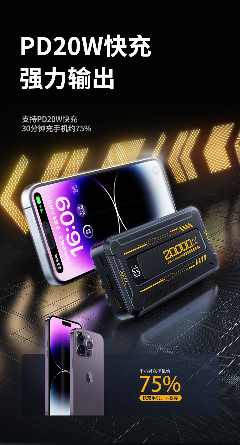 Mecha Powerbank mit Kabel 200 Millionen Super-Schnellladung 22,5W, 10000 mAh PD20W ultra-dünn mit Kabel