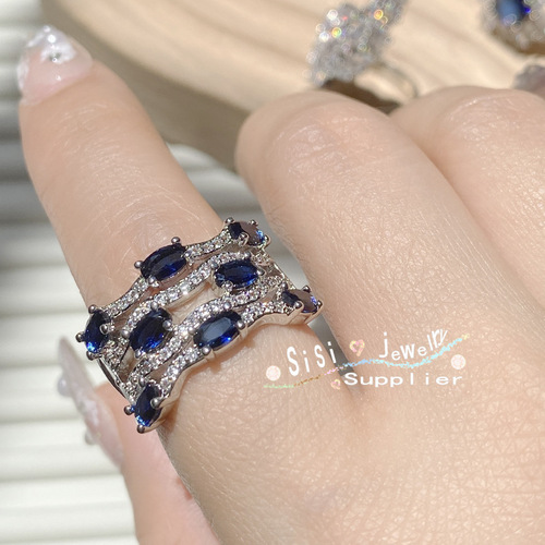 Sisi original high-end jewelry tanzanite sapphire ring niche design 18K gold plated luxury star ring
