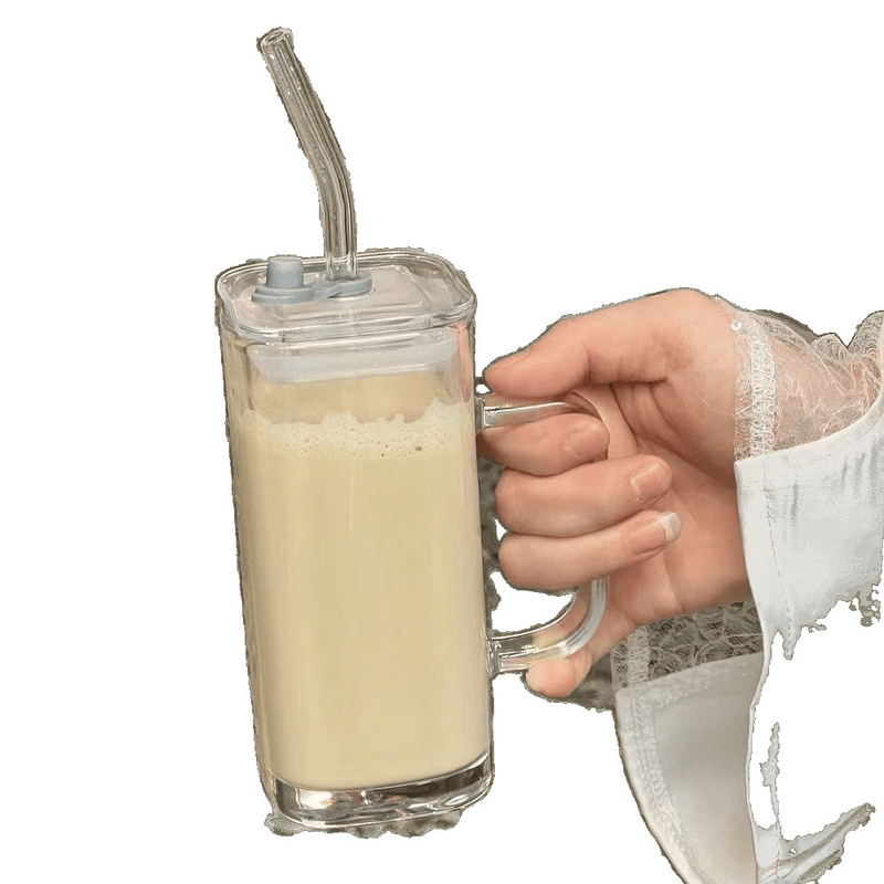 玻璃杯简约ins杯子女新款2024高颜值水杯耐高温带把手吸管牛奶祁|undefined