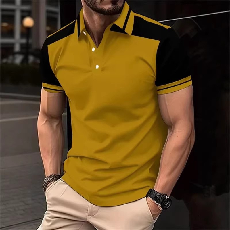 European and American cross-border men's summer short-sleeved collared polo shirt, men's casual sports solid color top polo