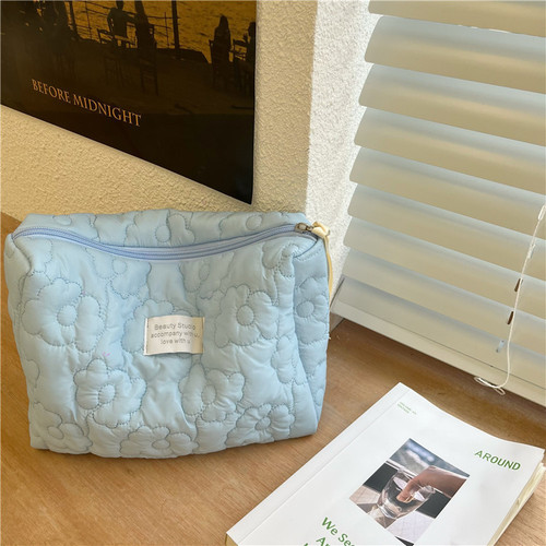 Original homemade ins style soft flower cosmetic bag macaron color portable large capacity skin care product storage bag