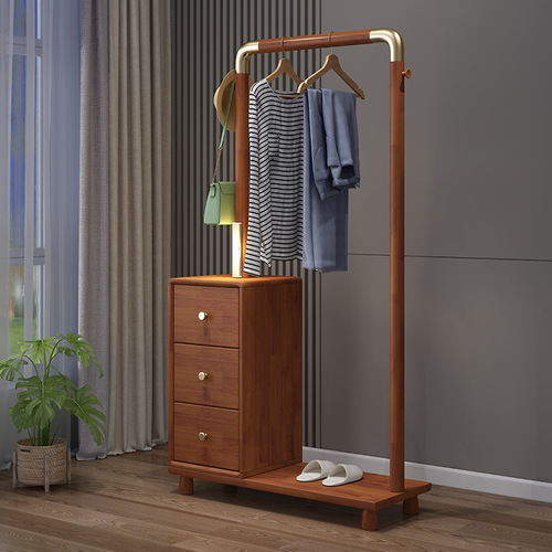 Full solid wood clothing rack, minimalist new Chinese Nordic hanger, home-use simple storage cabinet, clothing rack